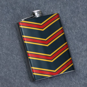 Blue Red Chevron Stripes Cutting Board Hip Flask