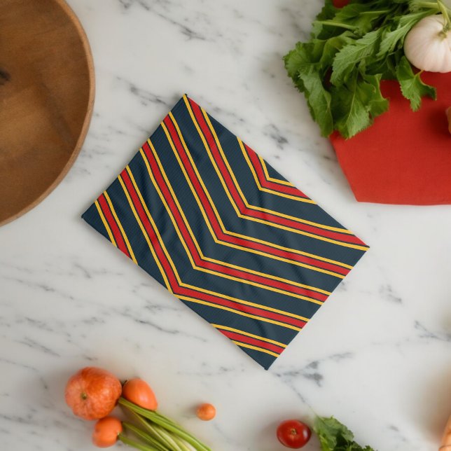 Blue Red Chevron Stripes Cutting Board Tea Towel (Kitchen Towel)