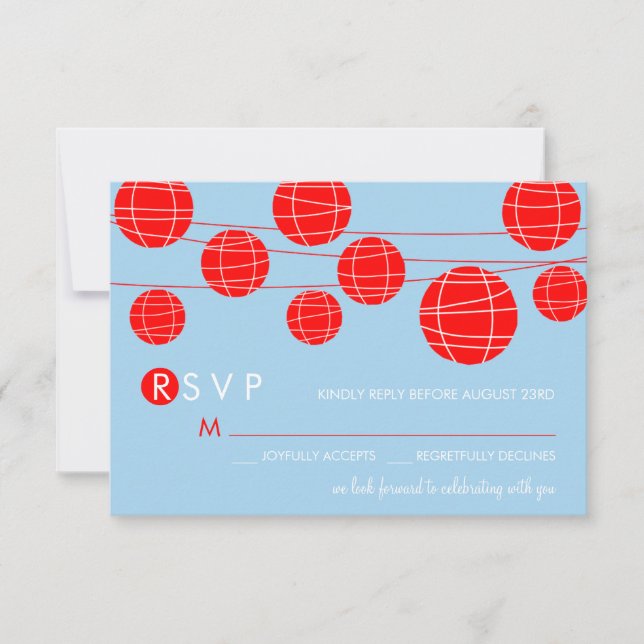 Blue & Red Chinese Paper Lanterns RSVP Card (Front)