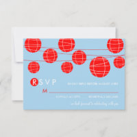 Blue & Red Chinese Paper Lanterns RSVP Card