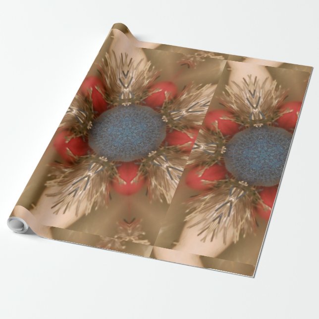 Blue Red Christmas Decoration Baubles Wrapping Paper (Unrolled)