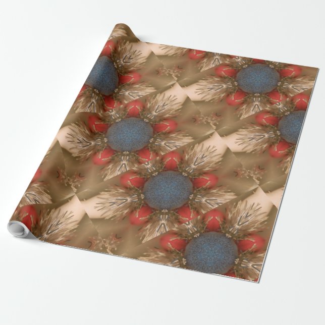Blue Red Christmas Decoration Baubles Wrapping Paper (Unrolled)