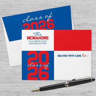 Blue & Red Colour Block Return Address Graduation Envelope