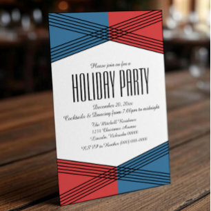 Blue Red Colourful Deco Holiday Party Invite