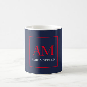 Blue Red Colours Monogram Initial Letters Name Coffee Mug
