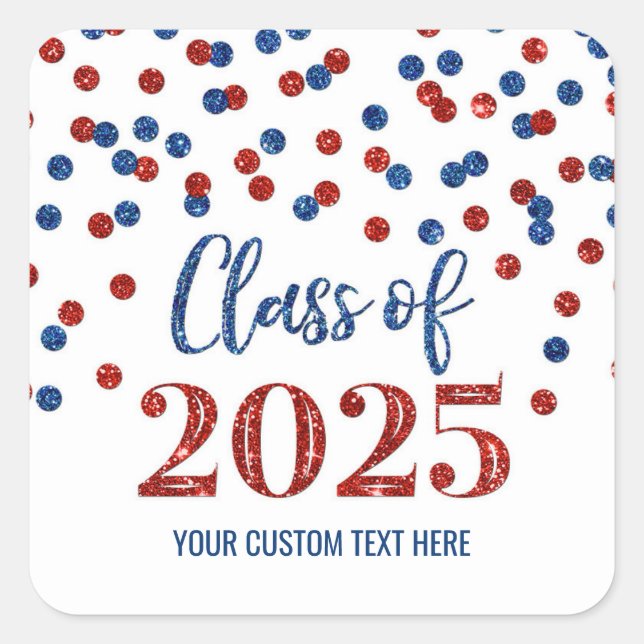 Blue Red Confetti Graduation 2025  Square Sticker (Front)