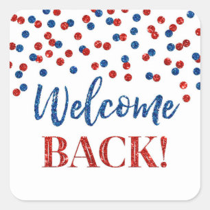 Blue Red Confetti Welcome Back Square Sticker