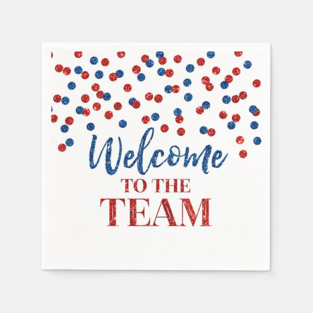 Blue Red Confetti Welcome to the Team Napkins (Front)