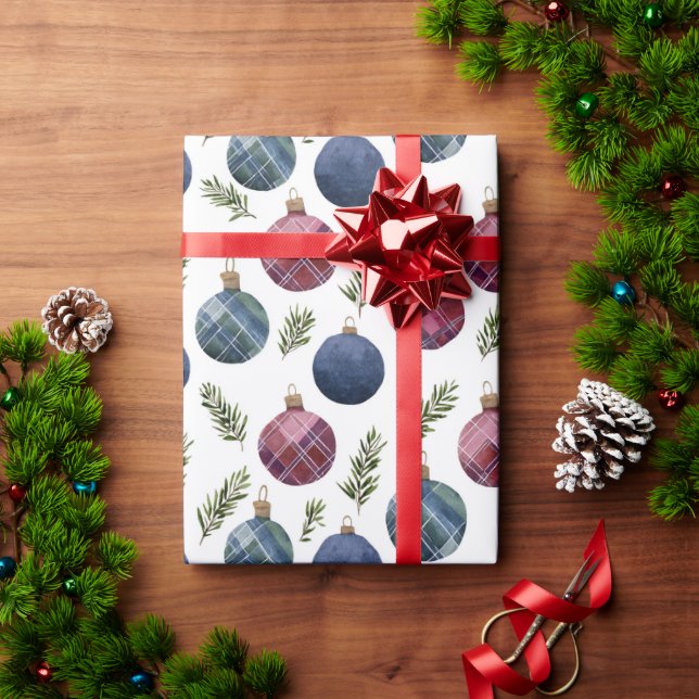 Blue Red Country Christmas Ornaments Wrapping Paper (Holiday Gift)
