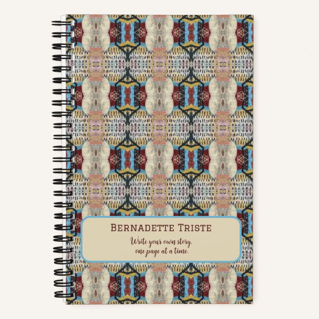 Blue Red Cream Geometric Seamless Pattern Notebook (Front)