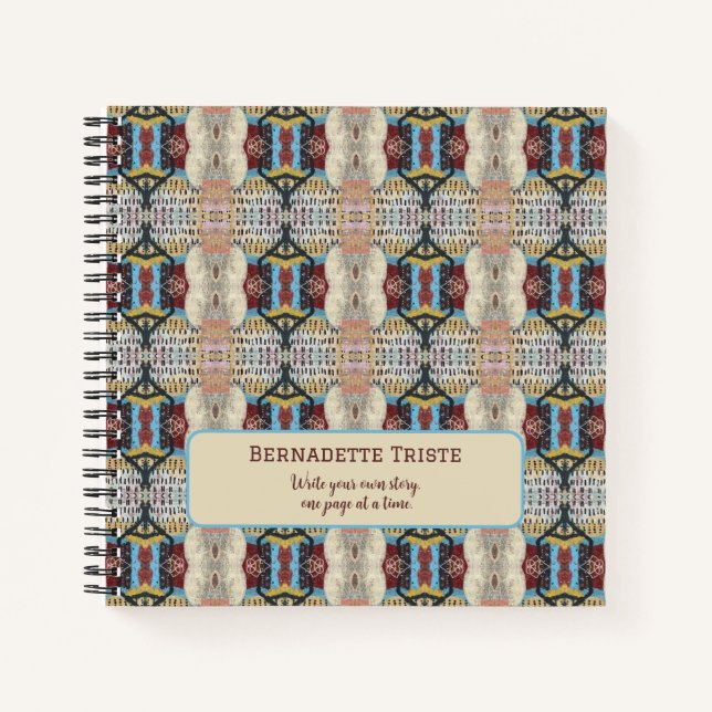 Blue Red Cream Geometric Seamless Pattern Notebook (Front)