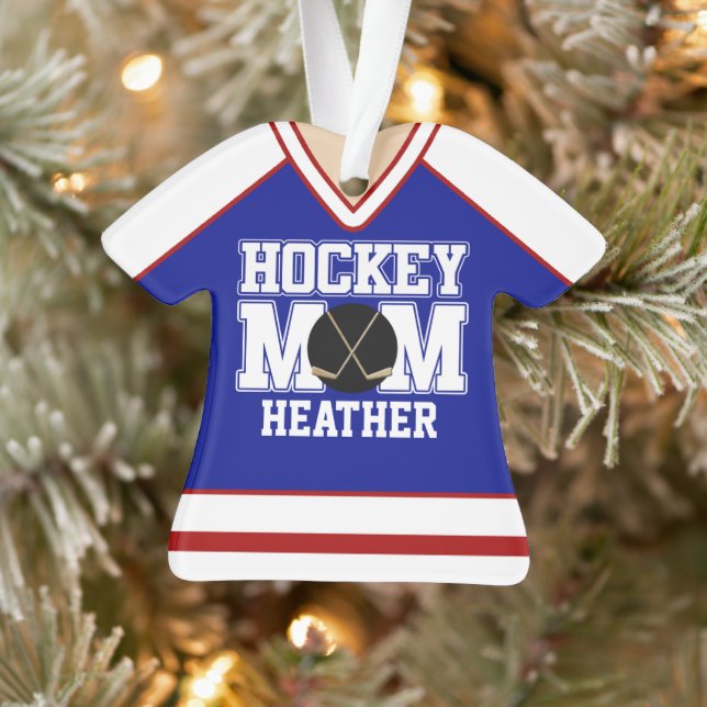 Blue/Red Custom Hockey Mum Jersey Ornament (Tree)
