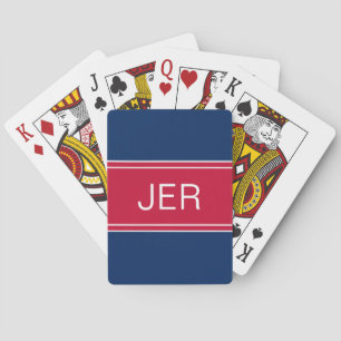 Blue & Red Custom Personalised Monogram Initials Playing Cards
