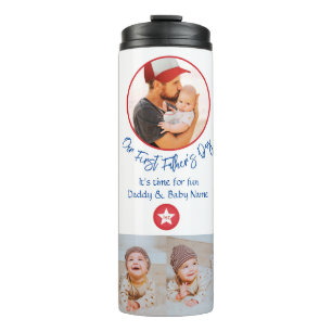 Blue Red Dad Cute Photo Collage First Fathers Day Thermal Tumbler