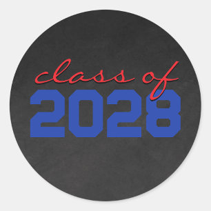 Blue & Red Dark Chalkboard Graduation Classic Round Sticker