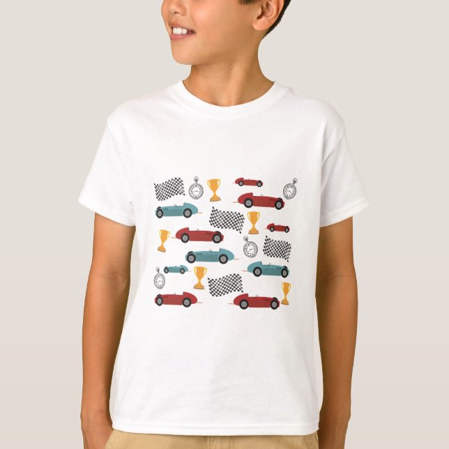 Blue & Red Fast Classic Racing Cars T-Shirt (Front)