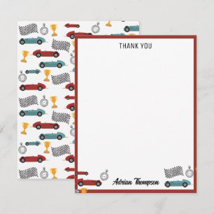 Blue & Red Fast Retro Vintage Racing Cars Kids Thank You Card