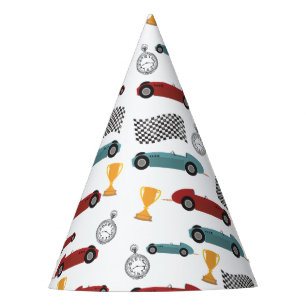 Blue & Red Fast Retro Vintage Racing Cars Party Hat