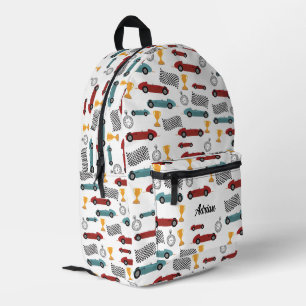 Blue & Red Fast Retro Vintage Racing Cars School Printed Backpack