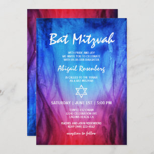 Blue Red Fire and Ice   Star of David Bat Mitzvah Invitation
