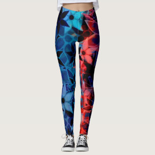 Blue Red Floral Leggings