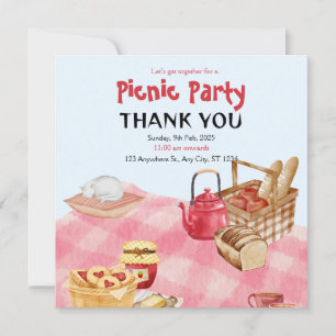Blue Red Floral Picnic Thank You Card