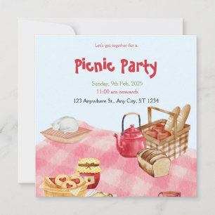 Blue Red Floral Watercolor Picnic Card