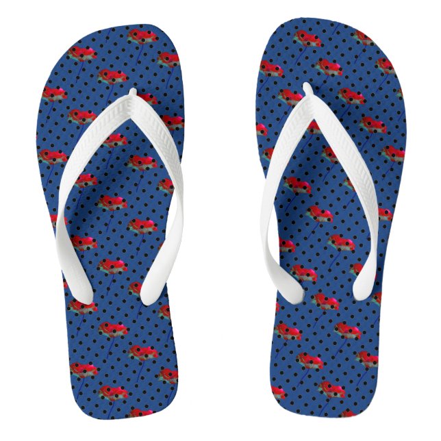 Blue red flower and black polka dots flip flops (Footbed)