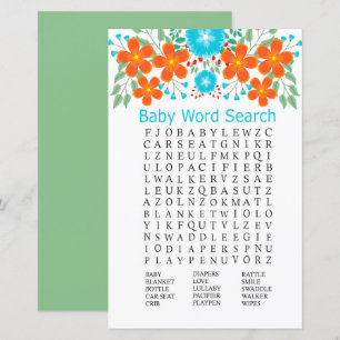 Blue Red Flowers Baby Shower Word Search Game