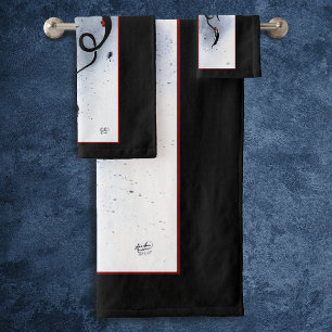 Blue Red Flowers Black Dragon Bath Towel Set