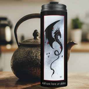 Blue Red Flowers Black Dragon Thermal Tumbler