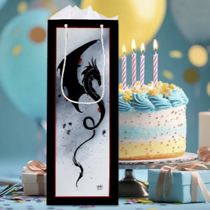 Blue Red Flowers Black Dragon Wine Gift Bag