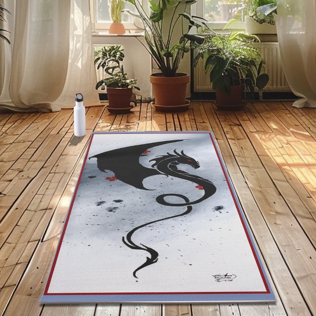 Blue Red Flowers Black Dragon Yoga Mat (Creator Uploaded)