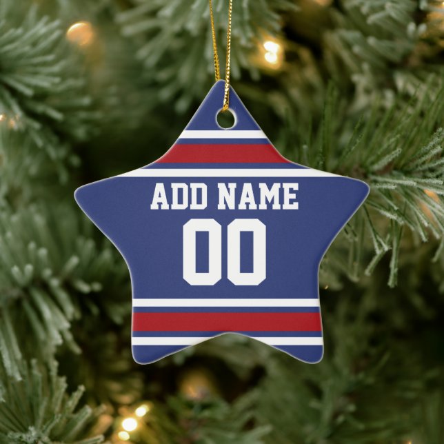 Blue Red Football Jersey Custom Name Number Ceramic Tree Decoration (Tree)