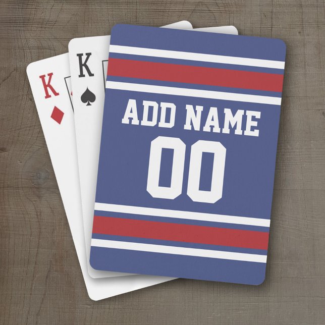 Blue Red Football Jersey Custom Name Number Playing Cards (Personalized Playing Cards - Sports Jersey Design)