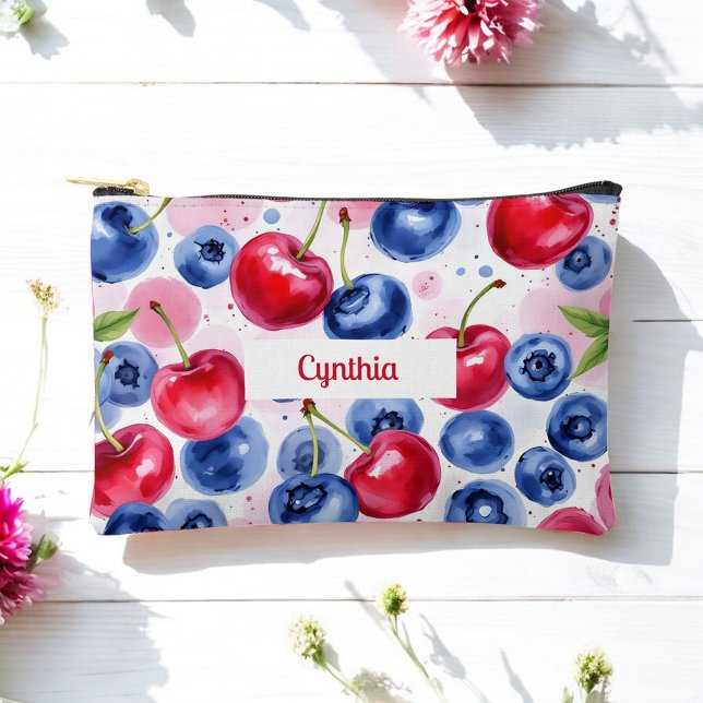 Blue Red Fruit Food Pattern Berry Cherry Accessory Pouch (Creator Uploaded)
