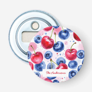 Blue Red Fruit Food Watercolor Berry Cherry Bottle Opener