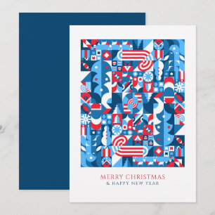 Blue red geometric christmas  holiday card