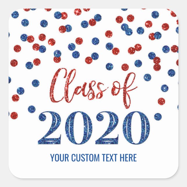 Blue Red Glitter Confetti Graduation 2020 Square Sticker (Front)