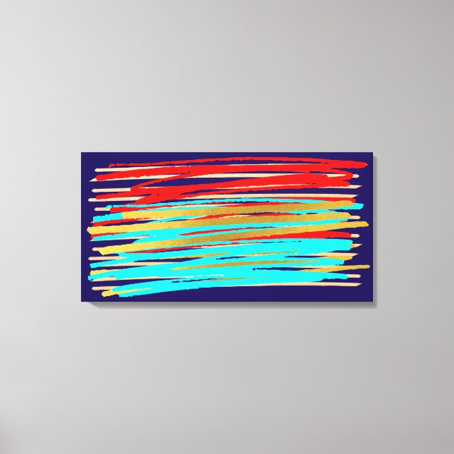 Blue Red Gold Abstract Art Stretched Canvas Print (Front)