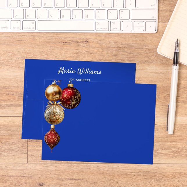 Blue red gold baubles return address Christmas Envelope (Creator Uploaded)