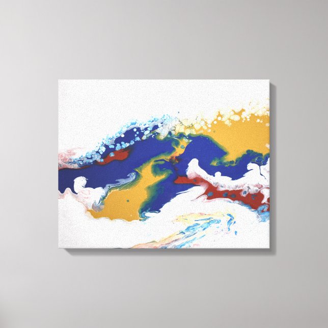 Blue Red Gold Colourful  Marble Abstract Fluid Art Canvas Print (Front)