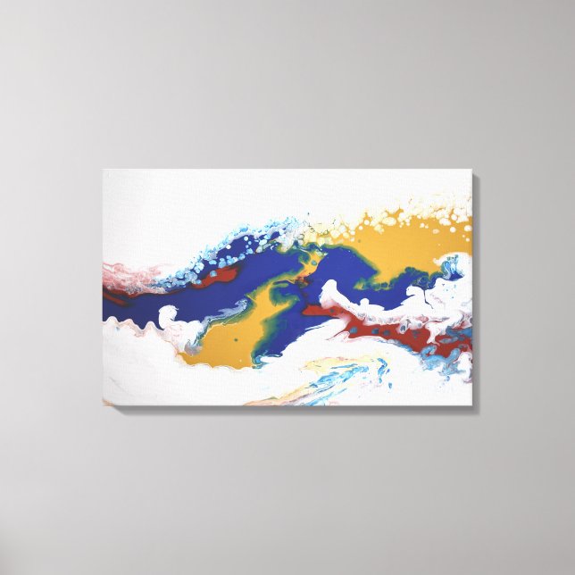 Blue Red Gold Colourful  Marble Abstract Fluid Art Canvas Print (Front)