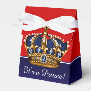 Blue Red Gold Crown Little Prince Boy Baby Shower Favour Box