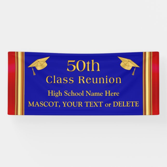 Blue, Red, Gold Custom, 50th Class Reunion Banners (Horizontal)