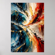 Blue Red Gold Energy Modern Abstract Wall Art