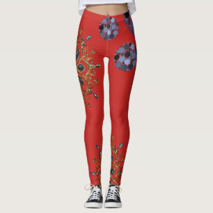 blue red gold long leggings