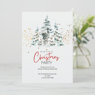 Blue Red Gold Traditional Watercolor Christmas Invitation