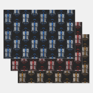 Blue Red & Gold Vintage Rock & Roll Wrapping Paper Sheet