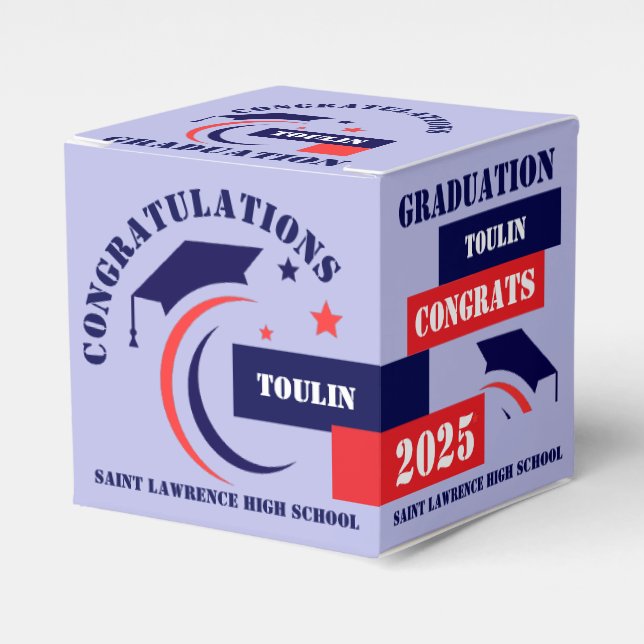 Blue Red Graduation 2025 Custom Party  Favour Box (Front Side)